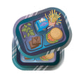 Roll N Go Small - Munch Time tray features cannabis buds, stacked brownies, a cheeseburger, milk carton, and fries with joint, on a vibrant 3D lid.
