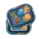 Roll N Go Small - Munch Time tray with cannabis buds, V Syndicate brownies, cheeseburger, fries, lit joint, and milk carton in a cafeteria theme.