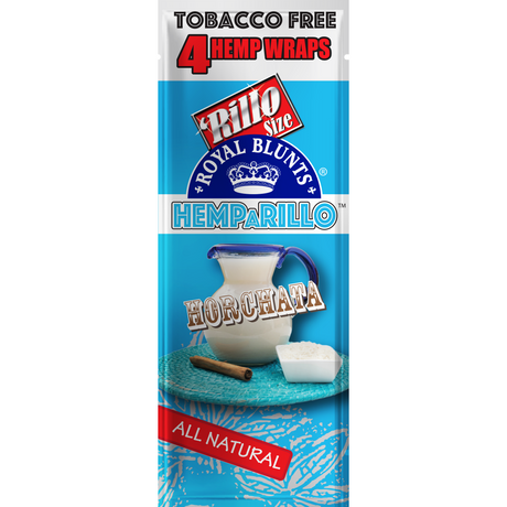 Hemparillo Wraps - Horchata - Carton of 15, featuring a logo and product description, emphasizing sweet horchata flavor in tobacco-free hemp wraps.