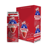 Hemparillo Wraps - Strawberry - Carton of 15, featuring natural hemp wraps with a sweet strawberry flavor, shown alongside a red strawberry juice can and related items.