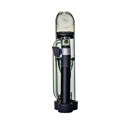 Ryan Fitt Pillar Pivot Top - Smoke features a sleek glass chamber on a black base, designed for smooth airflow and compatible with Puffco Pivot devices.