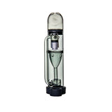 Ryan Fitt Pillar Pivot Top - Smoke: Compact glass bubbler with cylindrical chamber, funnel perc, vertical downstem, rounded mouthpiece, triple silicone stabilizers; fits Puffco Pivot.