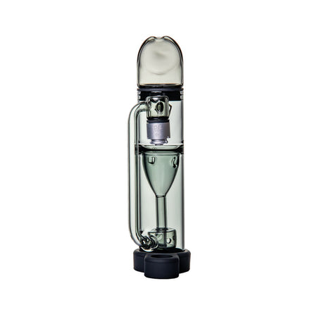 Ryan Fitt Pillar Pivot Top - Smoke: Compact glass bubbler with cylindrical chamber, funnel perc, vertical downstem, rounded mouthpiece, triple silicone stabilizers; fits Puffco Pivot.