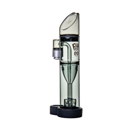 Ryan Fitt Pillar Pivot Top - Smoke: Compact glass water-pipe with angled mouthpiece, cone percolator chamber, side joint, and rubber base, designed for Puffco Pivot compatibility.