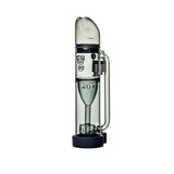 Ryan Fitt Pillar Pivot Top - Smoke: Compact glass water pipe with funnel-style chamber, integrated percolator, silicone base, and “fit” logo, designed for smooth airflow and durability.