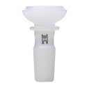 Saucer Flower Bowl - 14mm: Compact white glass bowl with flared top and tapered joint, showcasing a sleek saucer design for water-pipe setups.