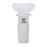 Saucer Flower Bowl - 14mm: Compact white glass bowl with flared top and tapered joint, showcasing a sleek saucer design for water-pipe setups.