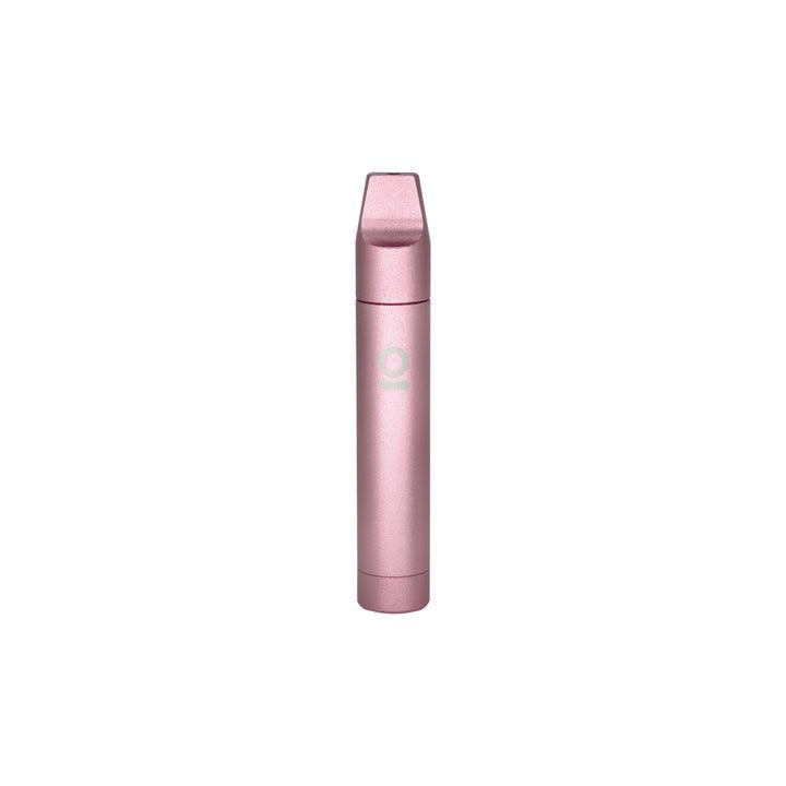 Aluminum Multi-Hitter w/ Cooling Spiral - Black: Slim, metallic-pink cylindrical vape pen with slanted mouthpiece, designed for portability and smooth, discreet use.