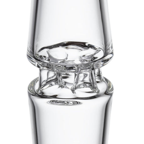Close-up of clear glass Spire - Clear, showing two tubular sections connected by a tree-like diffuser within, highlighting borosilicate glass construction and precise engineering.