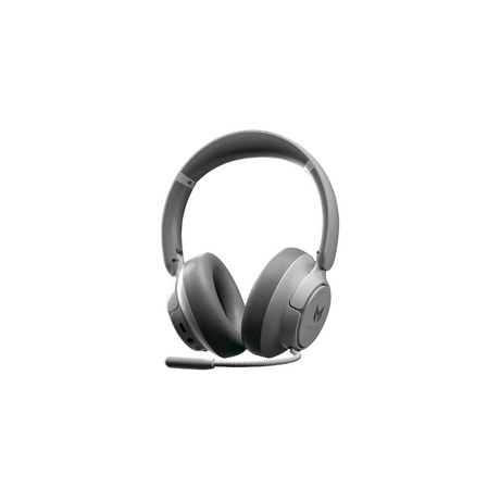 PUFF MUFF Gaming Headset with matte gray finish, flexible boom mic, fold-away feature, and built-in 510 cartridge connection for versatile gaming and audio use.
