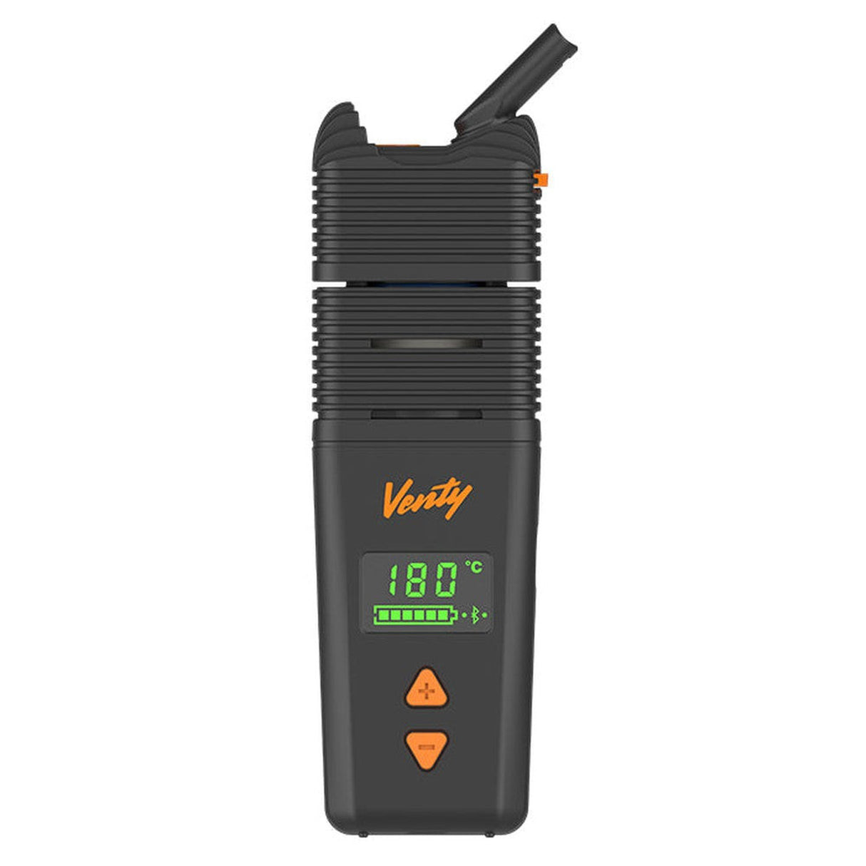 VENTY Dry Herb Vaporizer with a sleek design, featuring a green screen, showcasing advanced vaporizing technology and adjustable airflow for a superior vaping experience.