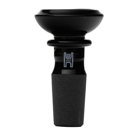Saucer Flower Bowl - 14mm: A glossy black, phunnel-style hookah bowl crafted from durable borosilicate glass, designed for secure fit and smooth airflow.