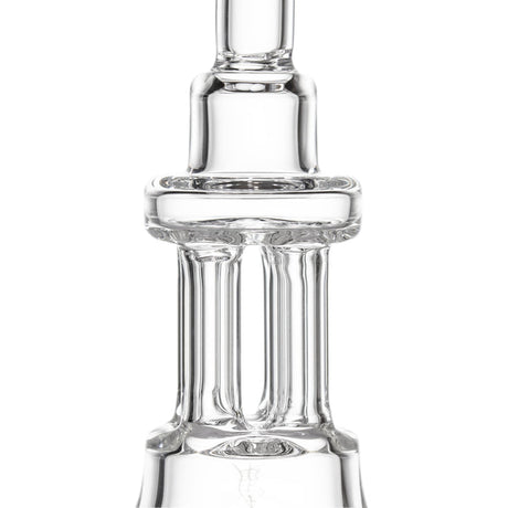 Tetra - Clear: Close-up of the glass water-pipe's percolator section, featuring a multi-tube diffuser chamber for filtering and cooling.