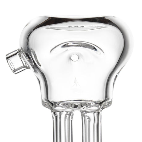 Tetra - Clear: A borosilicate glass ash-catcher with a triple downstem, side joint, carb hole, and ice-catch pinch for enhanced filtration.
