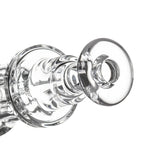 Close-up of Tetra - Clear glass adapter with a tiered shaft, flared mouth, ideal for airflow regulation in water-pipes or dab-rigs.