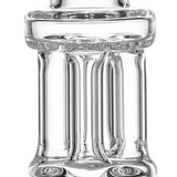 Tetra - Clear: Close-up of a glass tree percolator chamber with vertical down-stems, showcasing the sleek four-column design of the MJ Arsenal Tetra Hand Pipe.