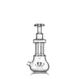 Tetra - Clear: A compact, clear-glass water pipe with a beaker base, internal percolator, four-column design, and borosilicate glass for durability.