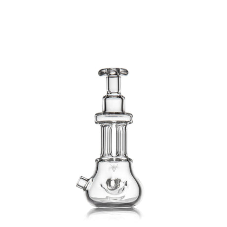 Tetra - Clear: A compact, clear-glass water pipe with a beaker base, internal percolator, four-column design, and borosilicate glass for durability.