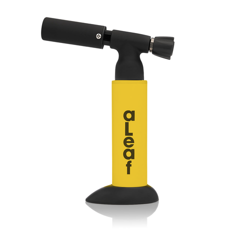 7 Blow Torch Blue Turbo Flame features a yellow canister, black base, pistol grip, and top nozzle, ideal for precise heating of quartz bangers and titanium nails.