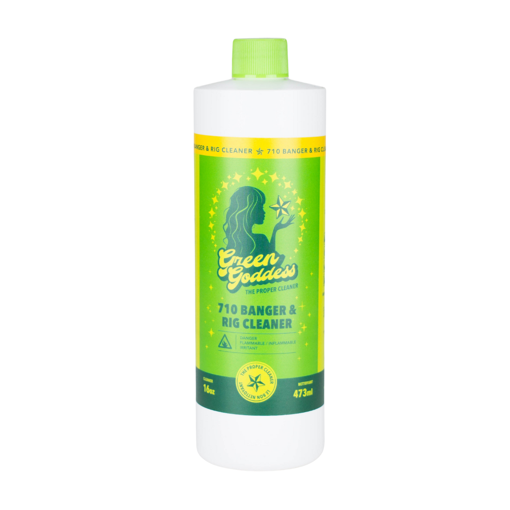 16 oz bottle of 710 Banger & Rig Cleaner for dab bangers and glass rigs; fast-acting, eco-friendly solution, Canadian-made, effective on quartz and glass surfaces.