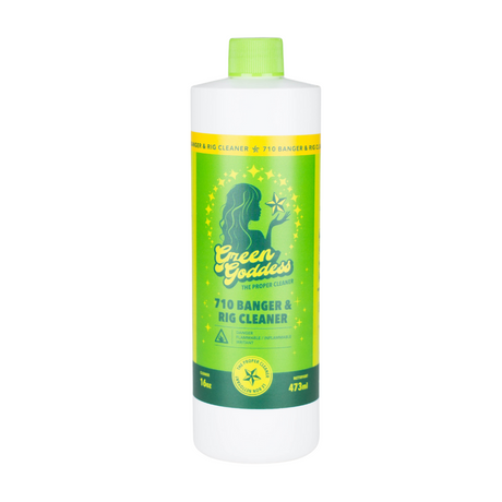 16 oz bottle of 710 Banger & Rig Cleaner for dab bangers and glass rigs; fast-acting, eco-friendly solution, Canadian-made, effective on quartz and glass surfaces.