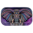Metal Rolling Tray - Elephant Syndicate with vibrant design; ideal for rolling herbs, featuring high edges and a compact, durable steel surface.