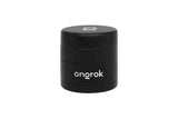Mini EZ Grinder - 55mm, matte black, cylindrical, multi-piece with brand ongrok visible. Features include magnetic lid, deep storage, triangular teeth, and interchangeable bottom.