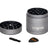 Mini EZ Grinder - 55mm: Disassembled 4-piece metal grinder with pyramid teeth, magnetic lid, and two accessories—a cleaning brush and scraper—for efficient herb processing.