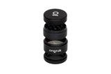 Mini EZ Grinder - 55mm: Black anodized-aluminum 4-piece herb grinder showing magnetic lid, interlocking teeth, mesh screen, and pollen catcher for consistent grinding.