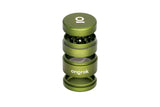 Mini EZ Grinder - 55mm, features anodized-aluminum build, four-piece design with magnetic lid, diamond-shaped teeth, mesh screen, and catch-cup for efficient herb grinding and storage.