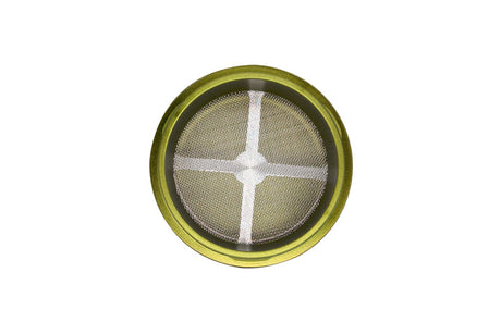 Mini EZ Grinder - 55mm: Circular metal-mesh filter element with cross support, resembling a faucet aerator, showcasing ONGROK's precision and compact, heavy-duty grinder design.