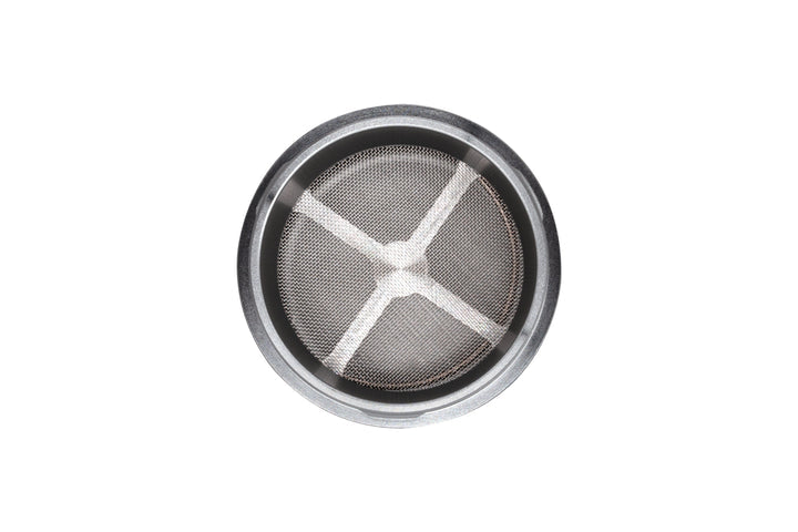 Mini EZ Grinder - 55mm features a metal mesh filter with a circular frame and four struts, highlighting its compact, precise design for consistent grinding.
