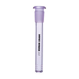Purple-tinted glass downstem branded HUMAN GRADE, featuring a ground-glass joint and slits for airflow. Designed for 14mm female joints, 5 in length.