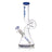 12 Lounger Bong with a beaker base, angled down-stem, bent neck, and ice pinch. Balloon-inspired design with sculptural twists, branded aLeaf.