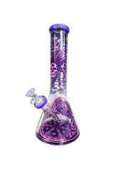 14 The Dreamer Beaker Bong with psychedelic skull and leaf artwork, featuring a stable beaker base, straight neck, and includes a bowl and downstem.