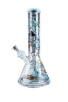 14 The Dreamer Beaker Bong with beaker base, space-themed artwork featuring an astronaut and planets, clear glass, includes a bowl and downstem.