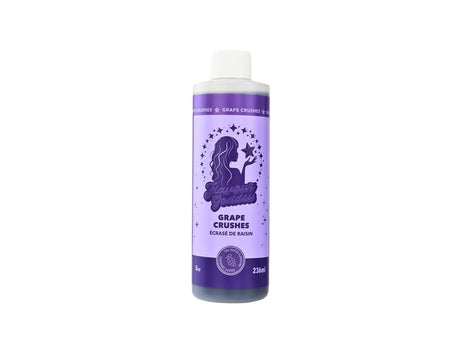 Bong Water Enhancer - 8oz: Tall bottle of Flavour Goddess Grape Crushes syrup, enhancing bong hits with grape flavor and smoother smoke, made in Canada.
