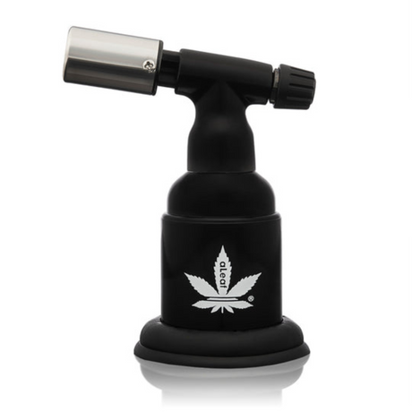 5 Blow Torch Turbo Flame - Black with a sleek, ergonomic design, featuring a leaf pattern and a compact cylinder shape for portability and performance.