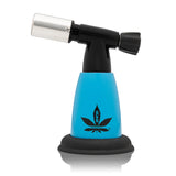 5 Blow Torch Turbo Flame with a blue base and cannabis-leaf logo, designed for culinary and concentrate use, offers powerful 2500°F flame and ergonomic design.