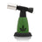5 Blow Torch Turbo Flame with green body, black top, cannabis-leaf logo. Compact, ergonomic design ideal for precision tasks, offering a powerful 2500°F flame.