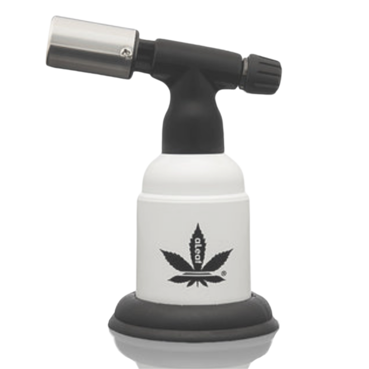 5 Blow Torch Turbo Flame with metal burner tip, gas-flow control knob, and fuel canister, designed for compact, powerful, continuous burning up to 2500°F.