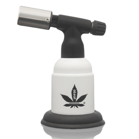 5 Blow Torch Turbo Flame with metal burner tip, gas-flow control knob, and fuel canister, designed for compact, powerful, continuous burning up to 2500°F.