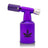 5 Brass Blow Torch Blue Turbo Flame by aLeaf, featuring a purple finish, flame-adjustment knob, and cannabis-leaf logo, with an attached fuel canister.