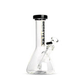 8 Tall Splash Beaker Bong with flared base, straight neck, black-rimmed mouthpiece, removable downstem, and glass bowl; features REDEYETEKK logo vertically on neck.