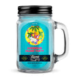 Scented Candle - Caribbean Island Party in a glass jar with a blue label, featuring a silver lid, designed to eliminate smoke and odors.