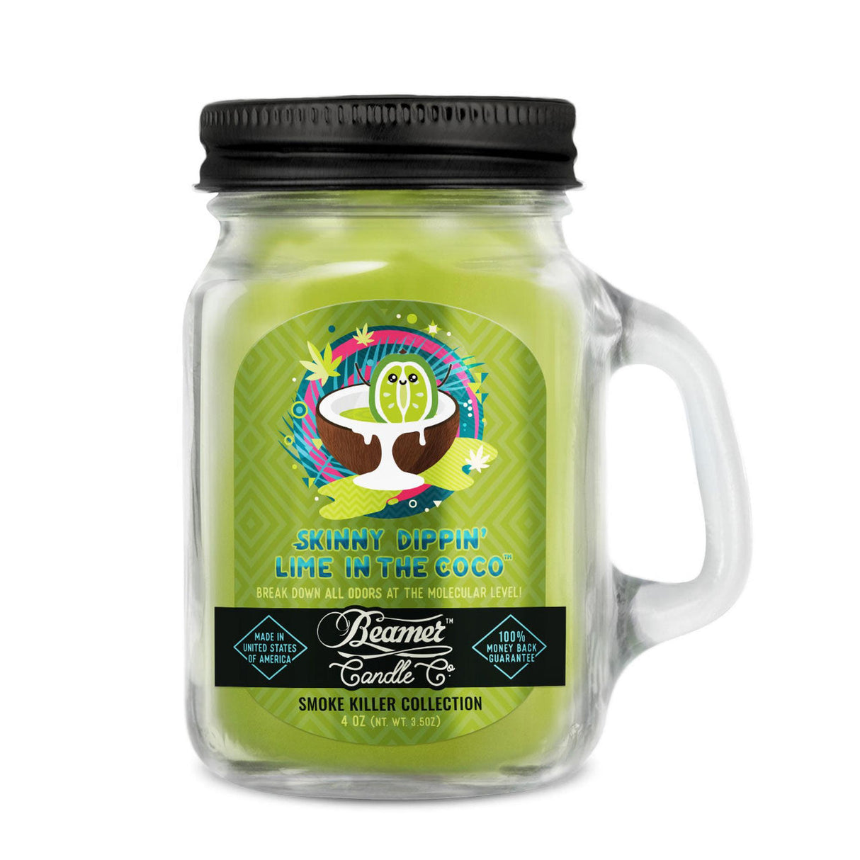 Scented Candle - Dippin' Lime in the coco: A green candle in a glass jar, featuring odor-eliminating enzymes for a fresh, smoke-free environment.