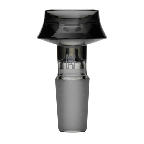 Cauldron Flower Bowl - 14mm: Close-up of a glass bowl slide with a frosted male joint and wide, shallow cauldron design, made from durable borosilicate glass.