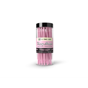 Pink 1 1/4 Cones - 50 Count Jar featuring pre-rolled pink cones in a clear jar with a black lid, labeled “Blazy Susan,” ideal for stylish smoking.