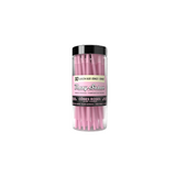 Clear plastic jar with black lid, filled with fifty Blazy Susan Pre-Rolled Pink Queen Size Cones, labeled 50 Queen Size Cones, made in France.