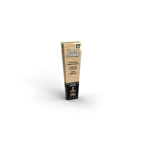 Unbleached King Size Cones Full Box - 3 Cones x 21 Packs; wood-grain package with black accents, featuring slow-burning, ultra-thin, vegan cones.